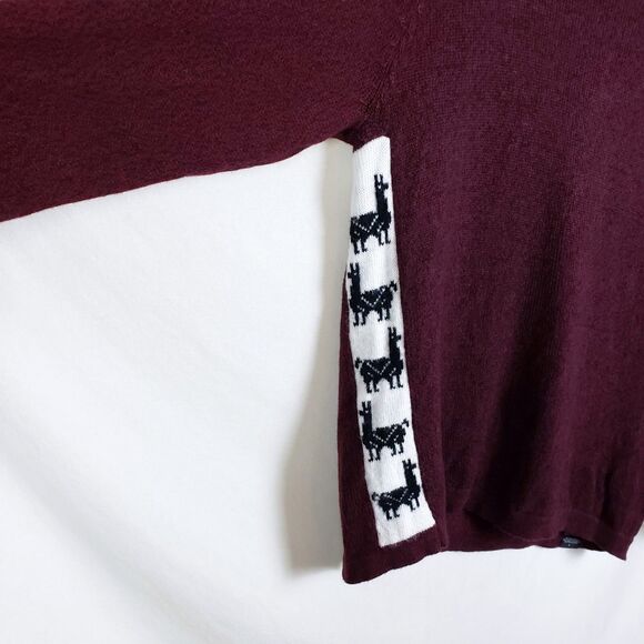 PAKA Pullover Sweater Mens L Maroon Red Alpaca Stripe Rolled Neck Handmade Peru - Picture 1 of 12